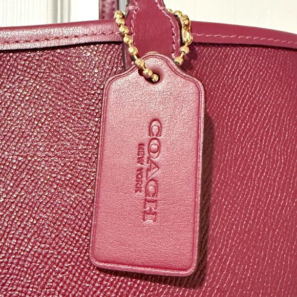 Coach Reversible City Tote Party Cat Print Maroon Berry Canvas Large Classic - Picture 8 of 16